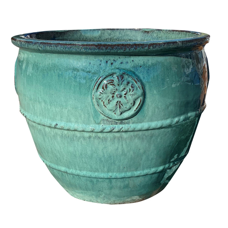 Ceramic Pot with Emblem Aqua