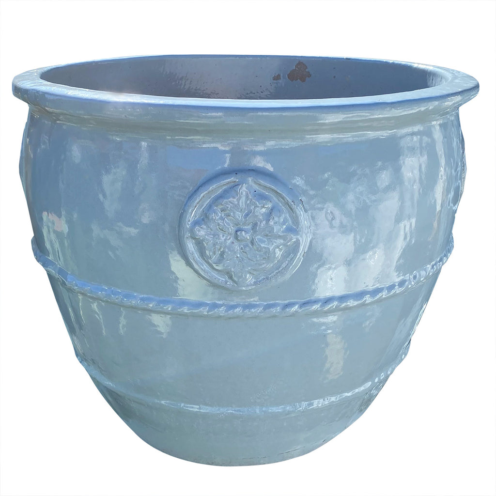 Ceramic Pot with Emblem Light Blue