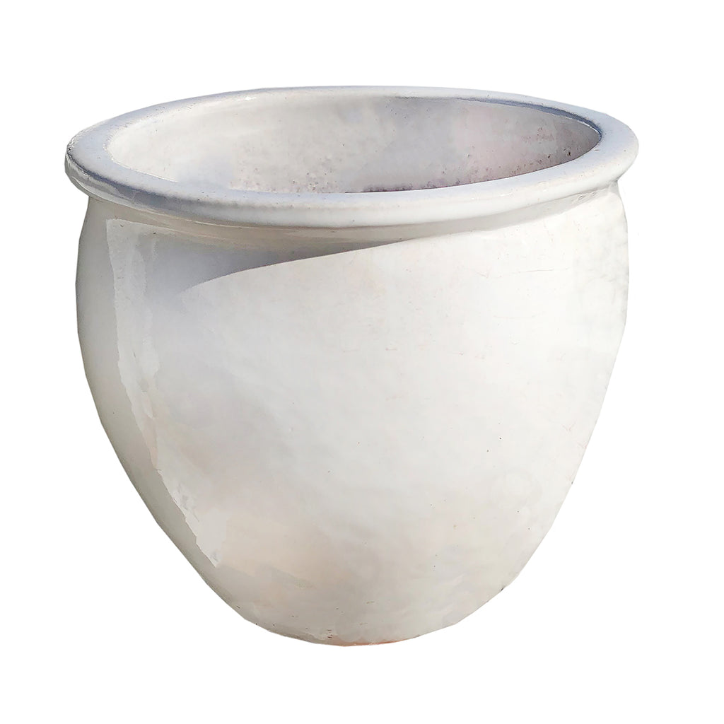 White Ceramic Pot Rolled Edge