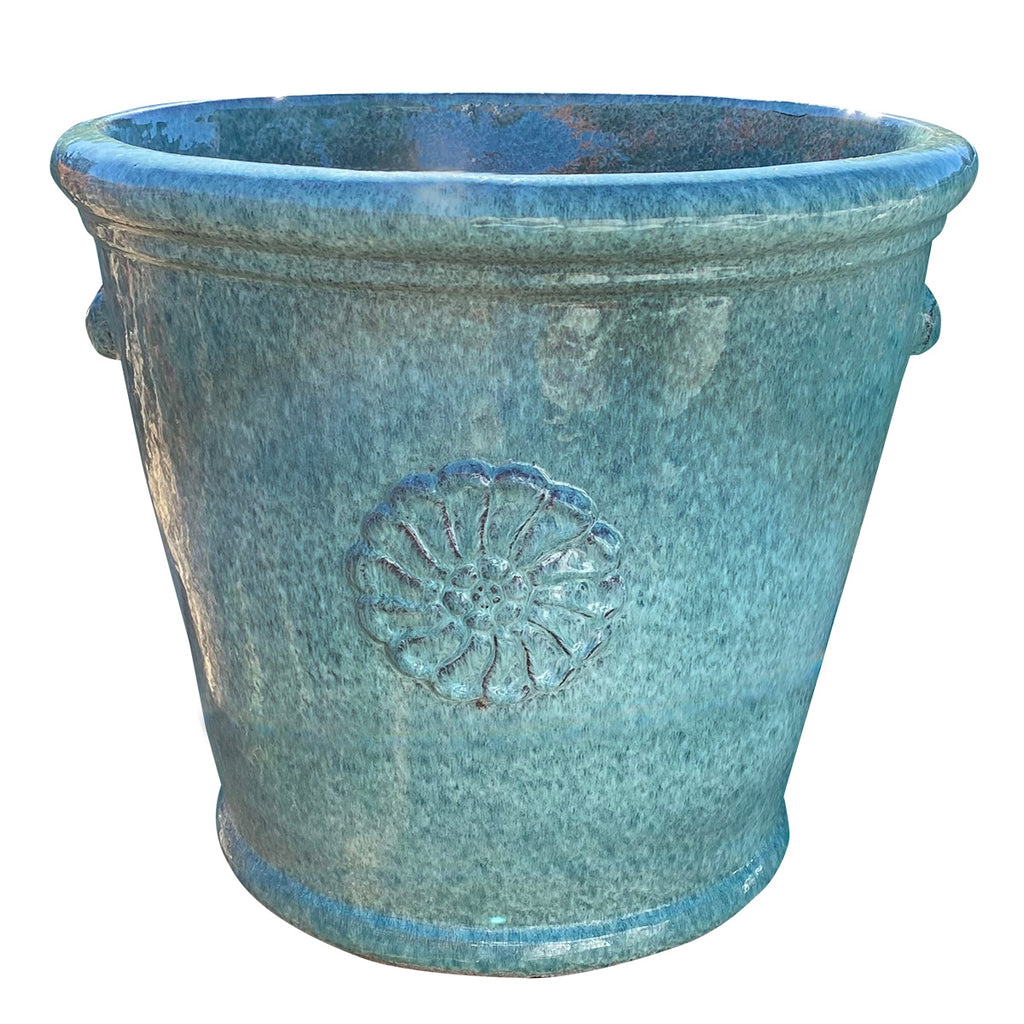 Ceramic Pot Tall Emblem Aqua