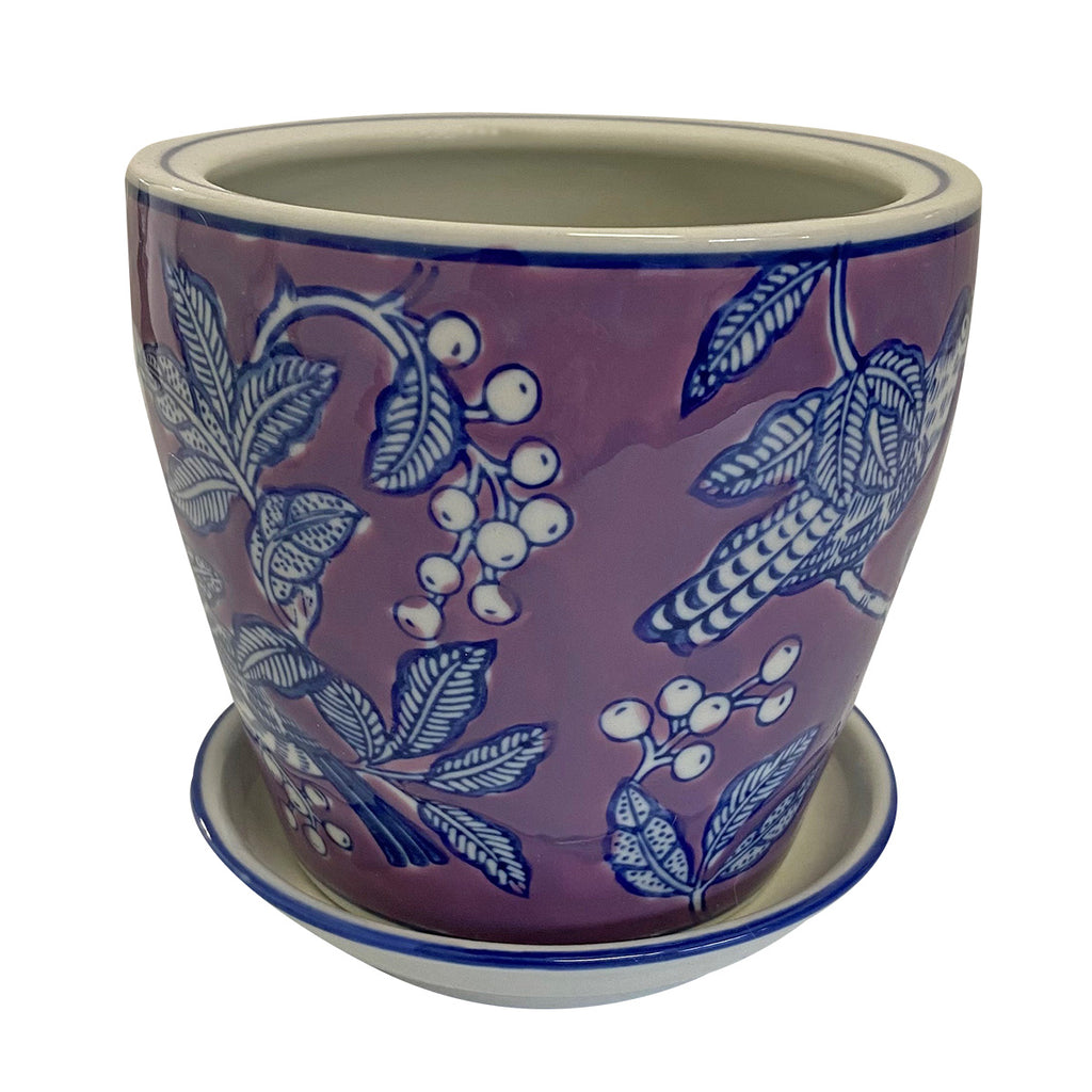Forest Berries Round Ceramic Pot with Saucer