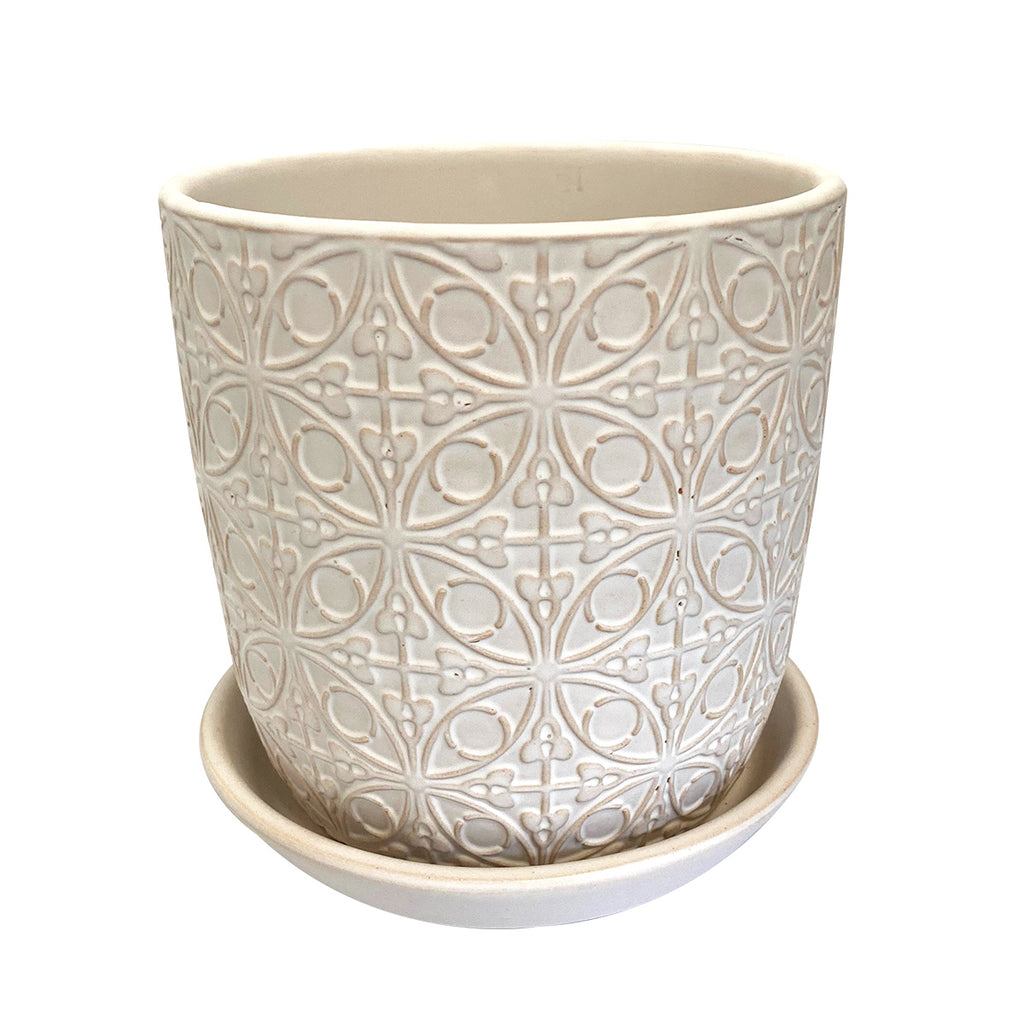 Kita White Ceramic Pot with Saucer