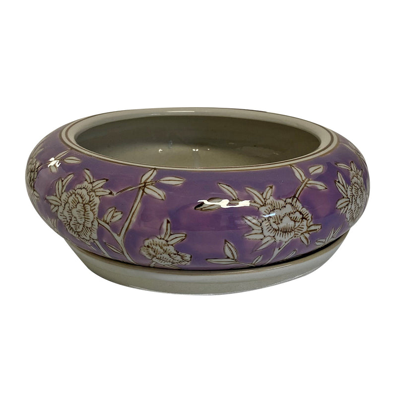 Lilac and Rose Ceramic Planter Bowl with Saucer