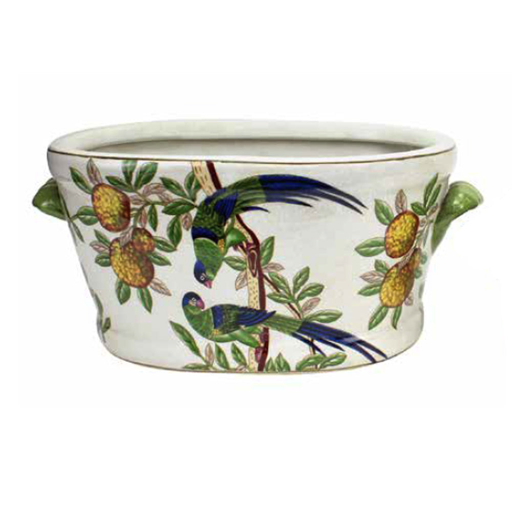 Oiseaux Citron Ceramic Oval Pot with Handles