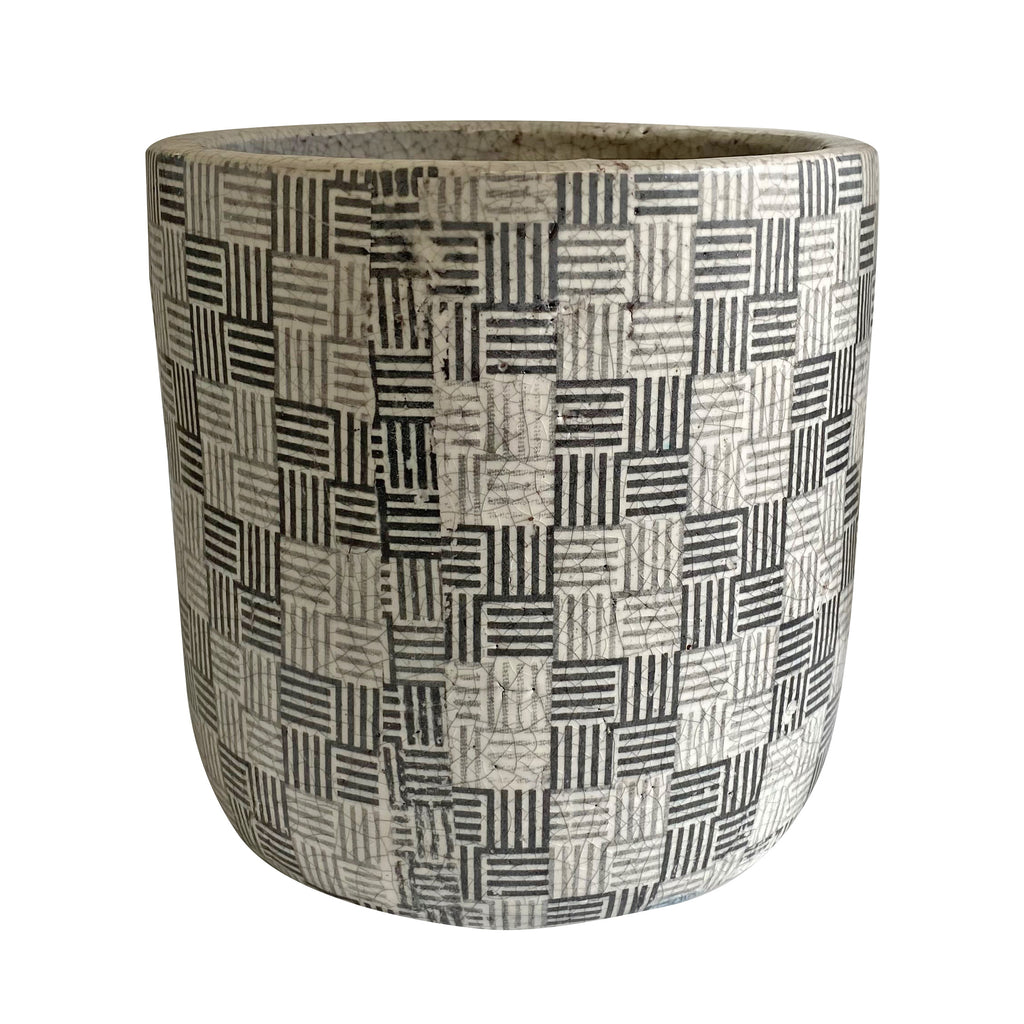 Checker Ceramic Pot Black & White 20cm