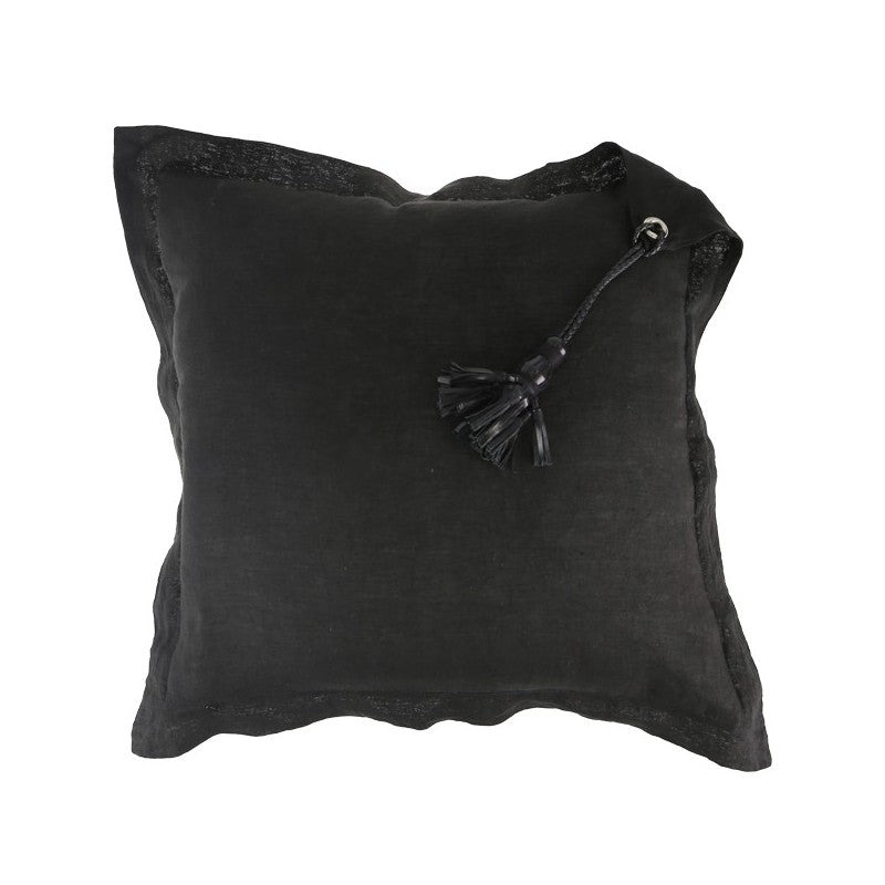 Cushion Tassel Leather Black 60cm x 60cm