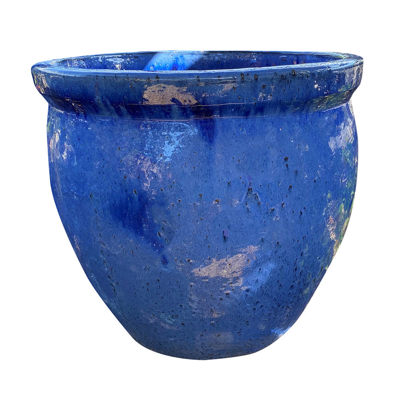 Glazed Roll Top Pot Antique Blue