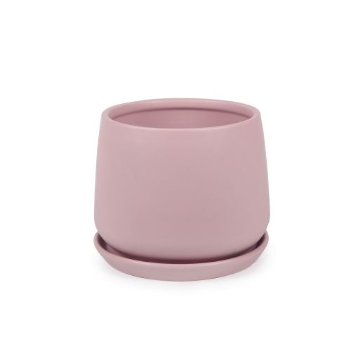 Round Tapered Pot Matt Blush Pink 22cm with Saucer
