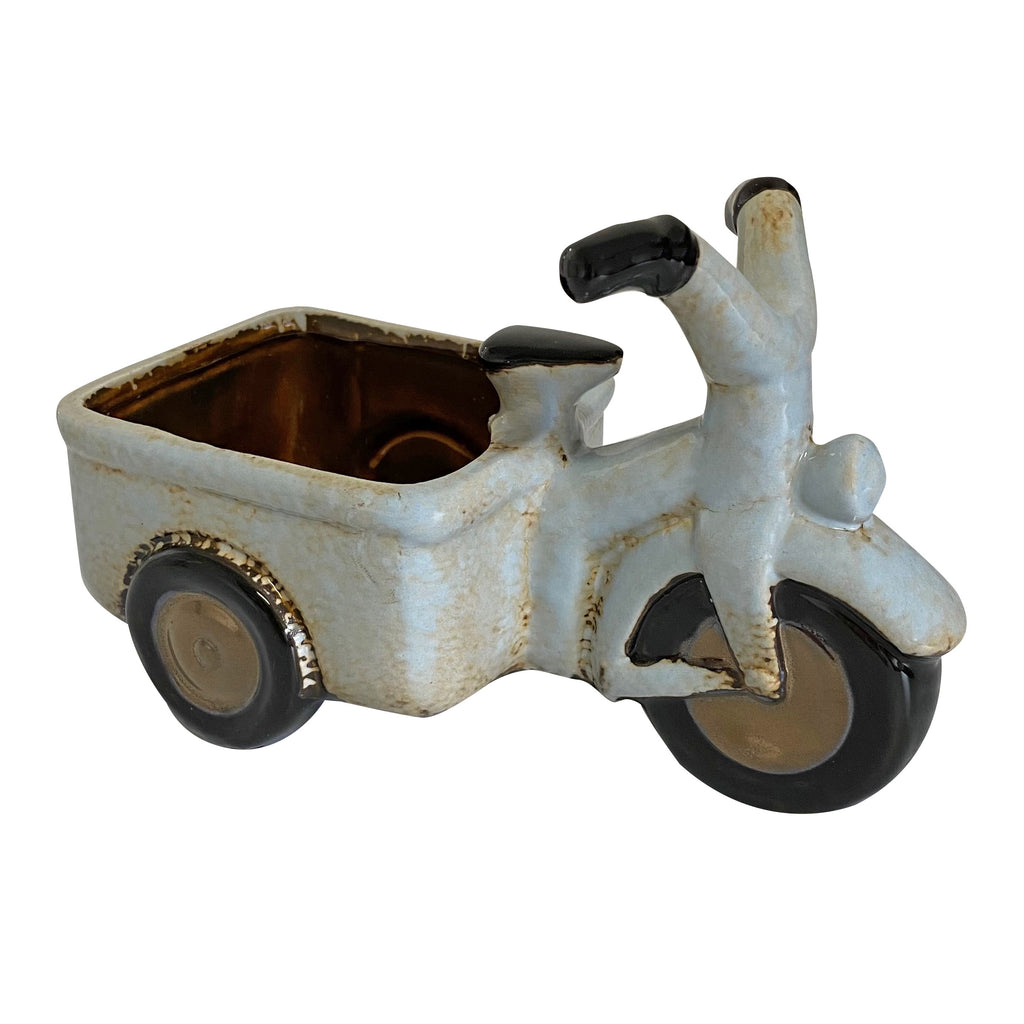 Blue Ceramic Scooter Planter