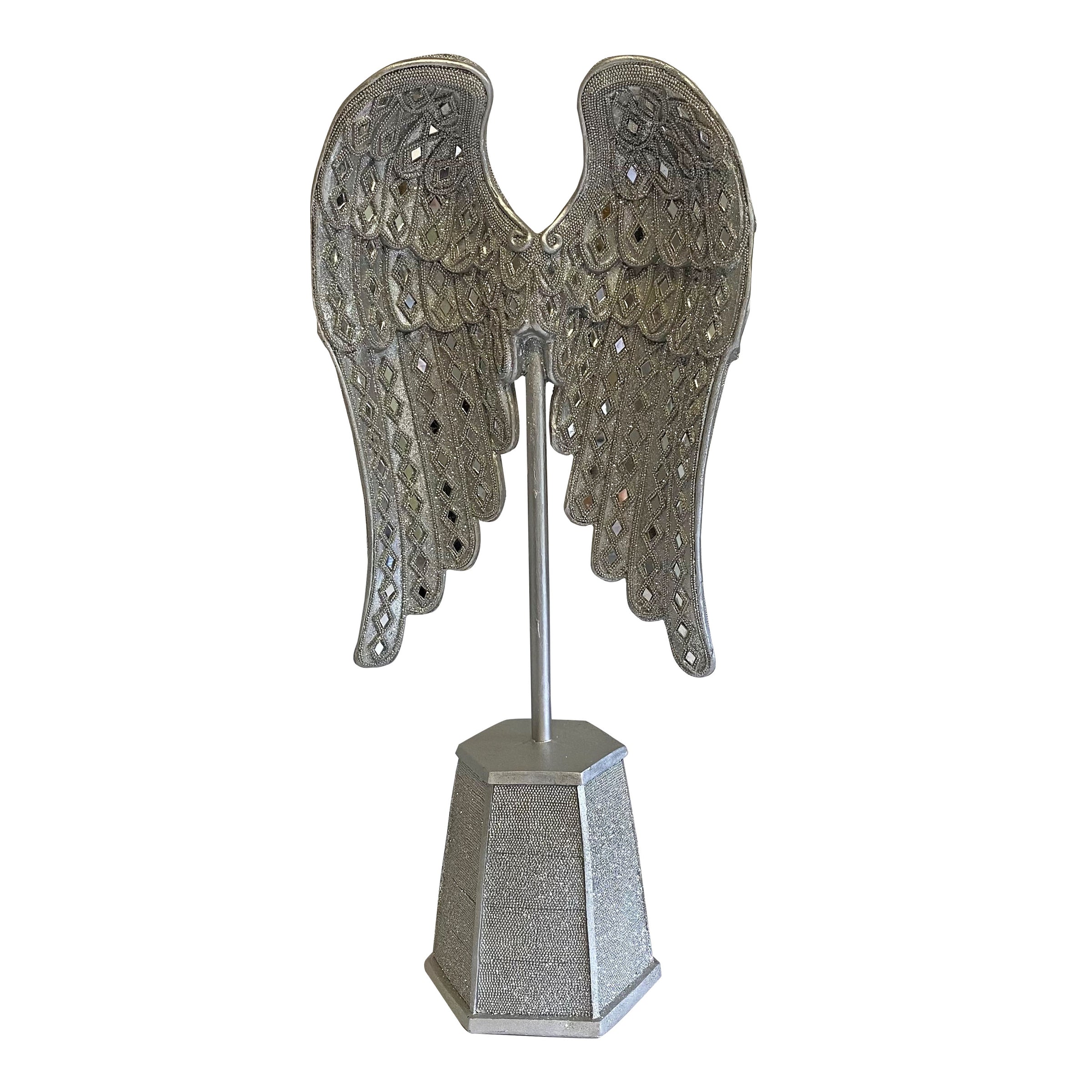 SILVER ANGEL WINGS ON BASE 53CM – Poppy's Home and Garden