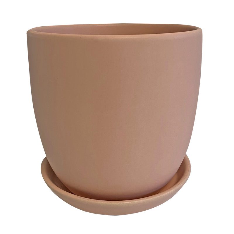 Ceramic Tulip Pot with Saucer Blush Pink Extra Large