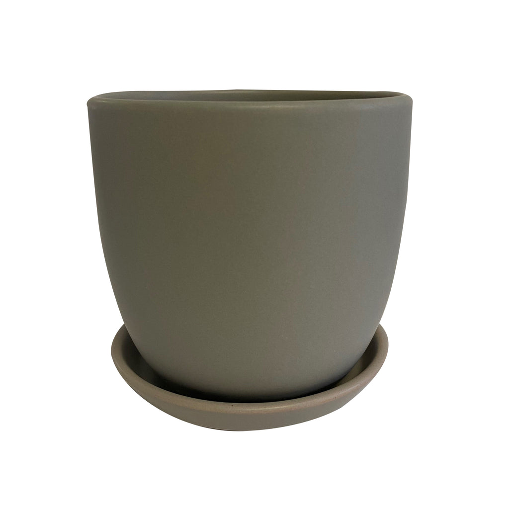Ceramic Tulip Pot with Saucer Grey Large