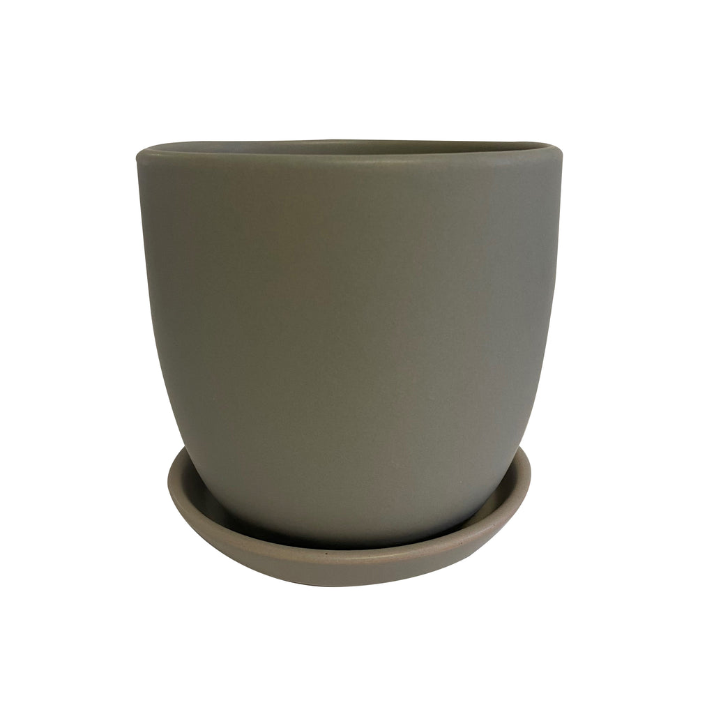 Ceramic Tulip Pot with Saucer Grey Medium