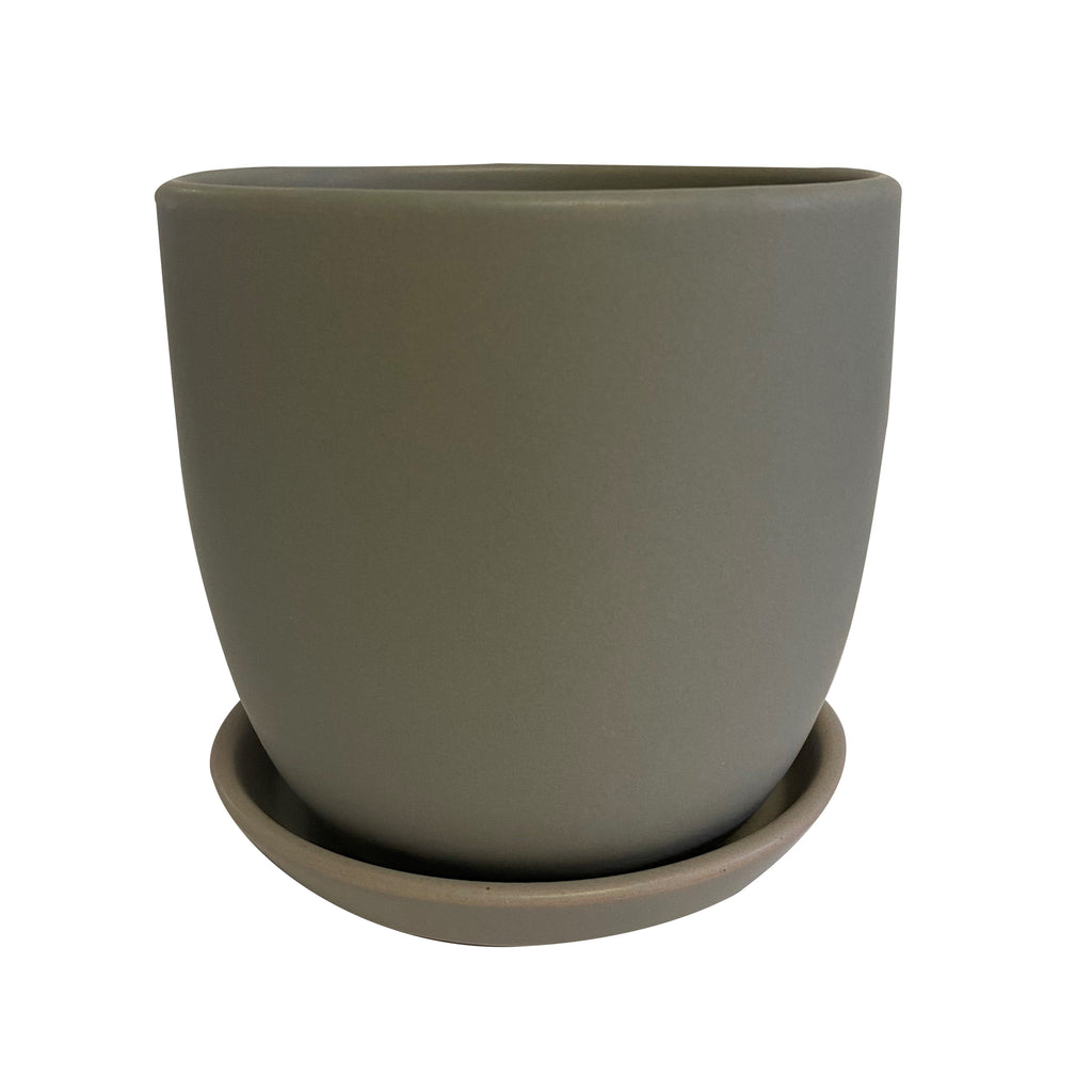 Ceramic Tulip Pot with Saucer Grey Extra Large